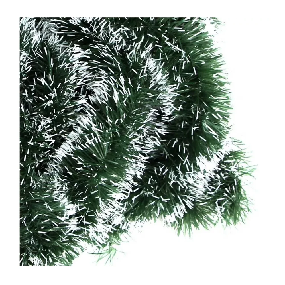 Paquete con escarcha para decoración navideña en color verde pino con orilla verde claro o blanco, 20m / lu3357