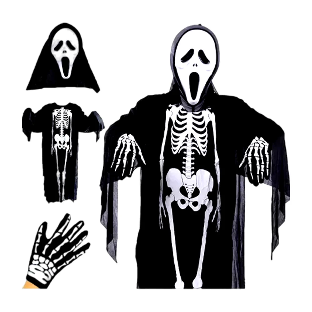 Paquete con disfraz de ghostface para halloween con túnica, guantes y máscara, tamaño infantil / 90508
