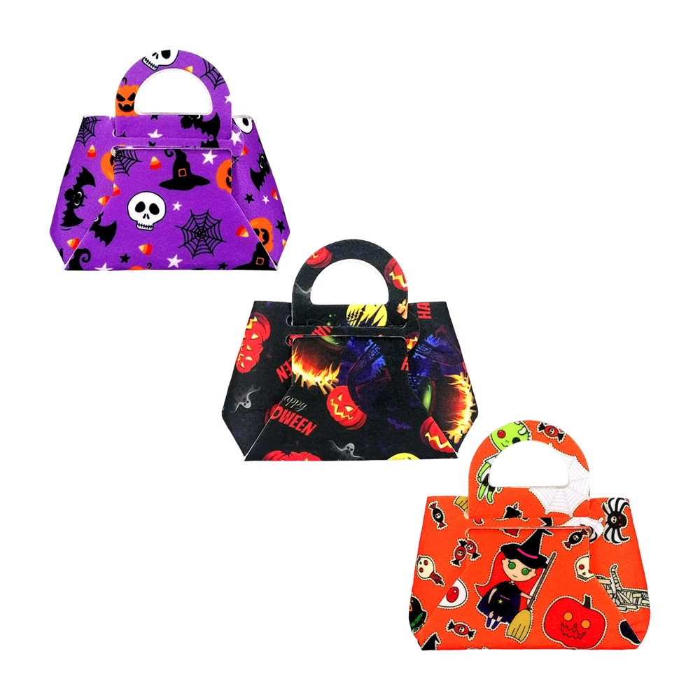 1pza Bolsa dulcera chica armable con asa agarradera y estampado temático de halloween, variedad de modelos / lu3572
