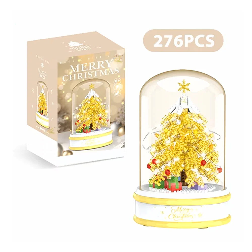 Lámpara decorativa armable con 276pcs, diseño árbol de navidad encapsulado y base tipo caja musical, variedad de colores