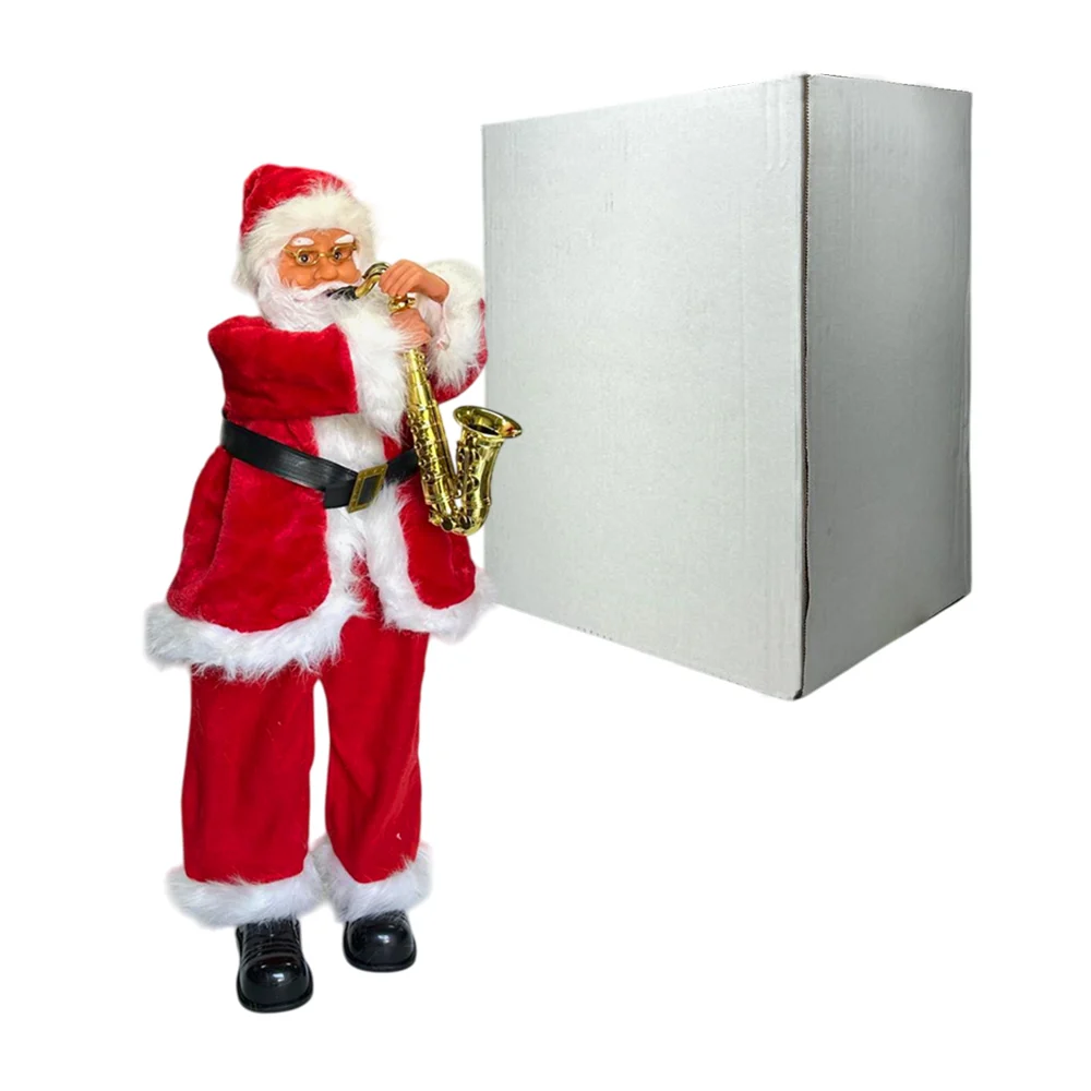 Figura decorativa navideña con diseño de santa claus con instrumento musical, música y movimiento, 90cm / lu3614
