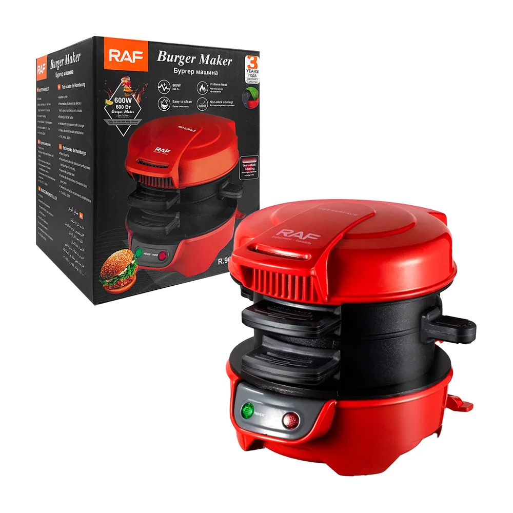 Máquina eléctrica con revestimiento, placa giratoria y luz indicadora para hacer hamburguesas, 600w / burger maker / r.9666-110