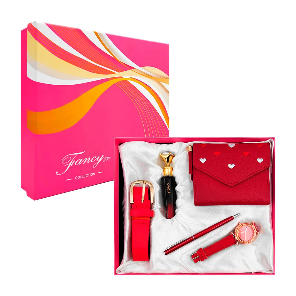 Kit de regalo para dama con cartera, reloj, cinturón, labial y pluma - boligrafo, variedad de colores / fancy / lu4328