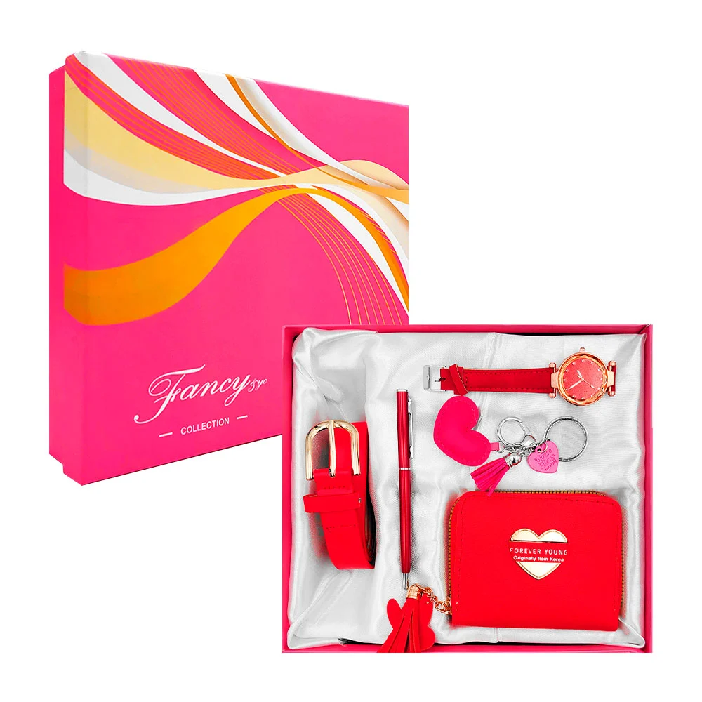 Kit de regalo para dama con cartera, llavero, reloj de mano, bolígrafo y cinturón, variedad de colores / lu4329 / fancy