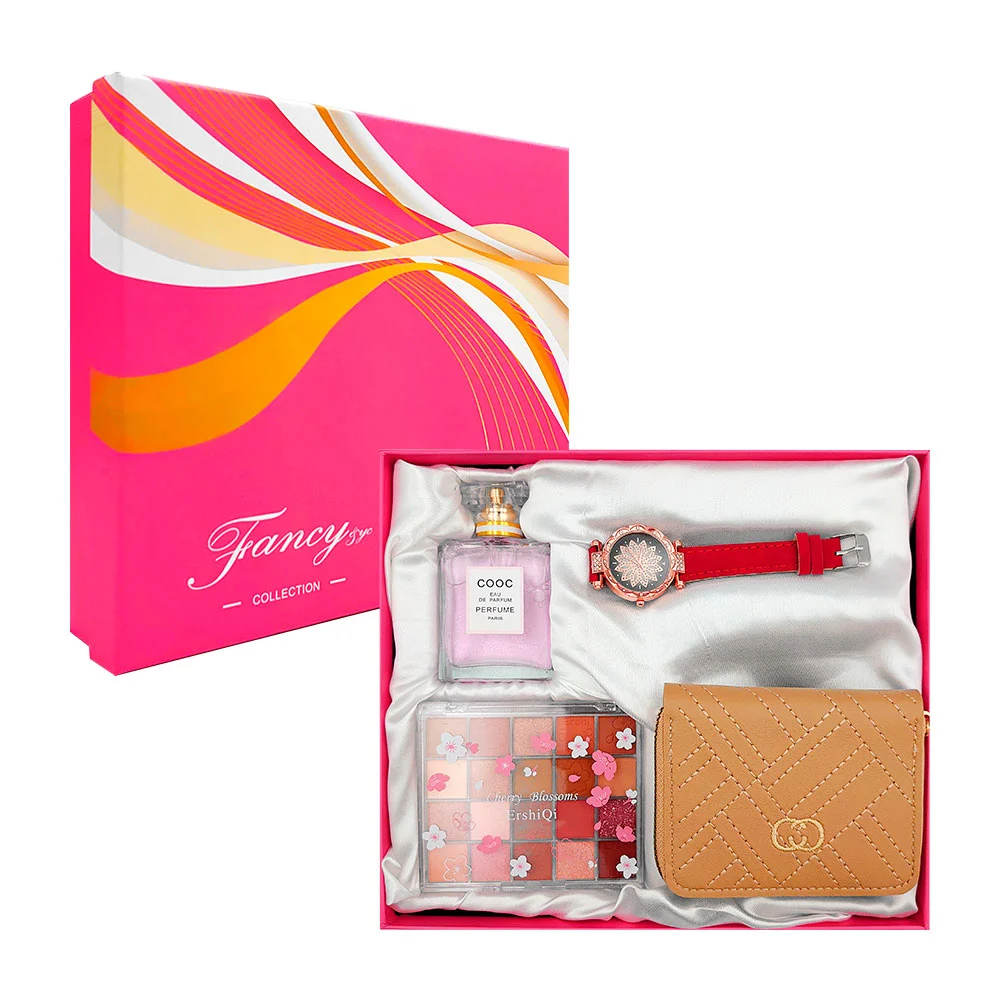 Kit de regalo para dama con cartera, reloj de mano, perfume y paleta de sombras, variedad de colores / lu4347 / fancy