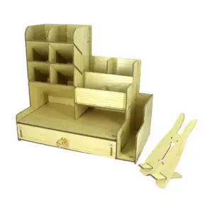 Organizador multifuncional de madera con variedad de compartimentos /…