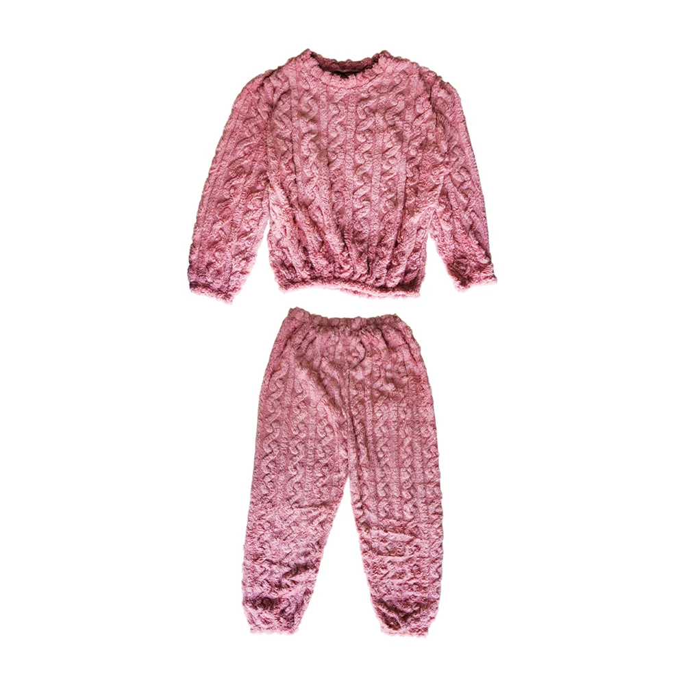 Conjunto de pijama afelpada con 2 piezas pants y suéter en color liso con diseño de relieves, variedad de colores / lu5085