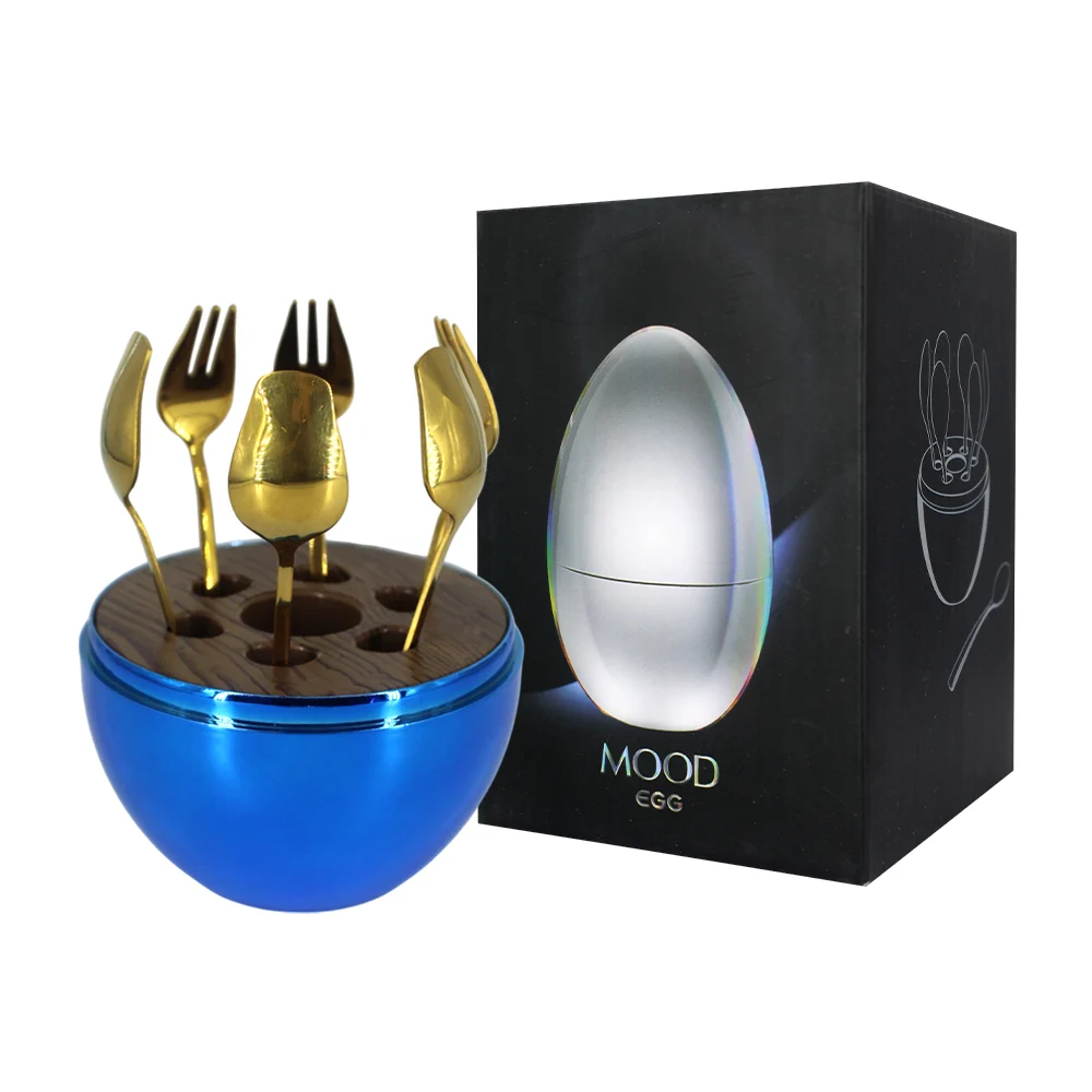 Estuche almacenador de cubiertos con forma de rosa + 3 cucharas cafeteras y 3 mini tenedores, variedad de colores / rose egg / lu5152