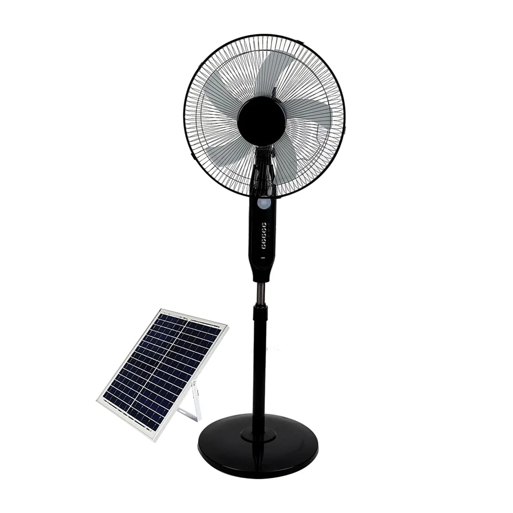 Ventilador de pedestal con 5 aspas y panel solar, piezas de colores / lu5506