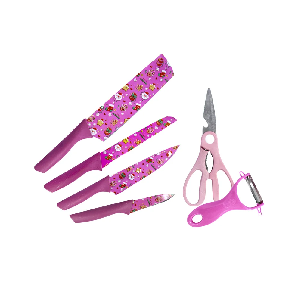 Set de cocina con temática navideña, 4 cuchillos, tijeras y pelador, variedad de modelos / corrugated kitchen knife / zy-knife 750 / td-5088
