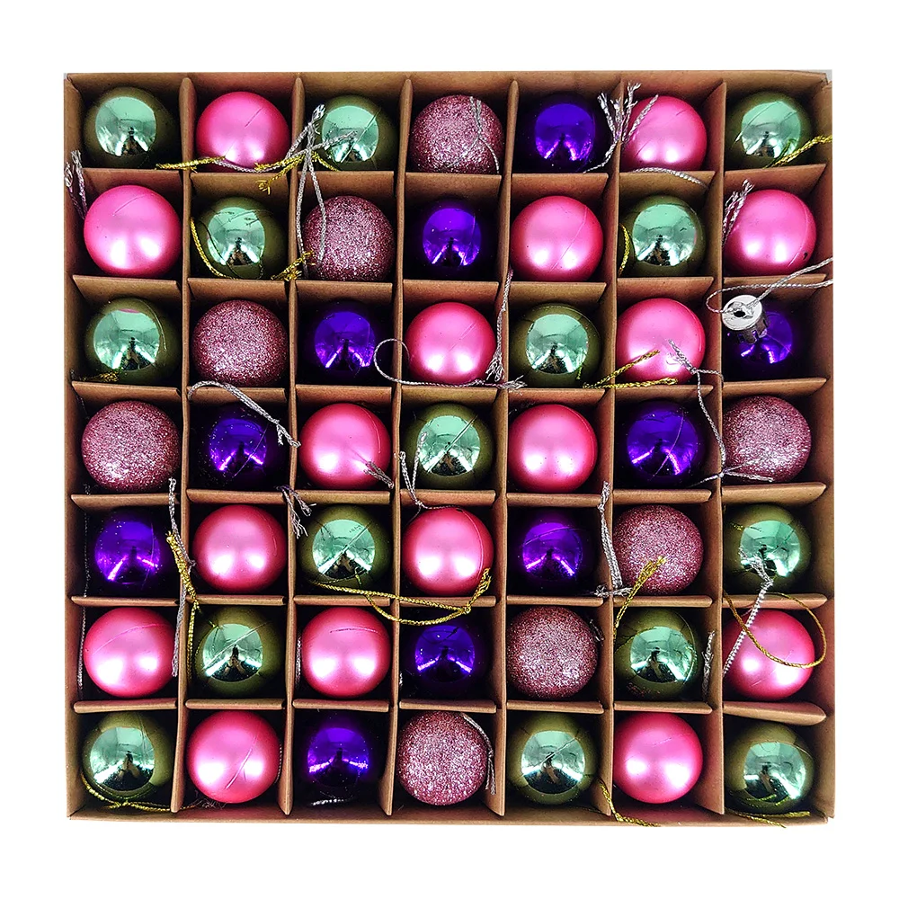 Caja con 49 mini esferas navideñas metálicas y con diamantina, 3cm, variedad de colores / lu5853