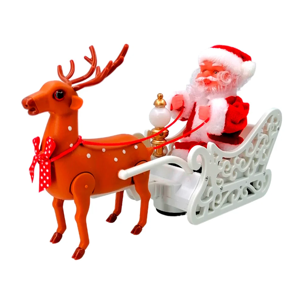 Juguete eléctrico navideño en forma trineo de santa con reno, luz y sonido / lu5858