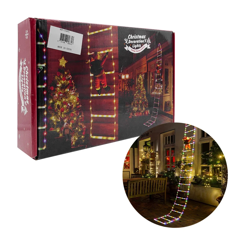 Adorno decorativo de escalera led con 6 peldaños, luz blanca y muñeco de nieve en la cima + peluche pequeño de santa claus, 135cm / christmas decoration lights