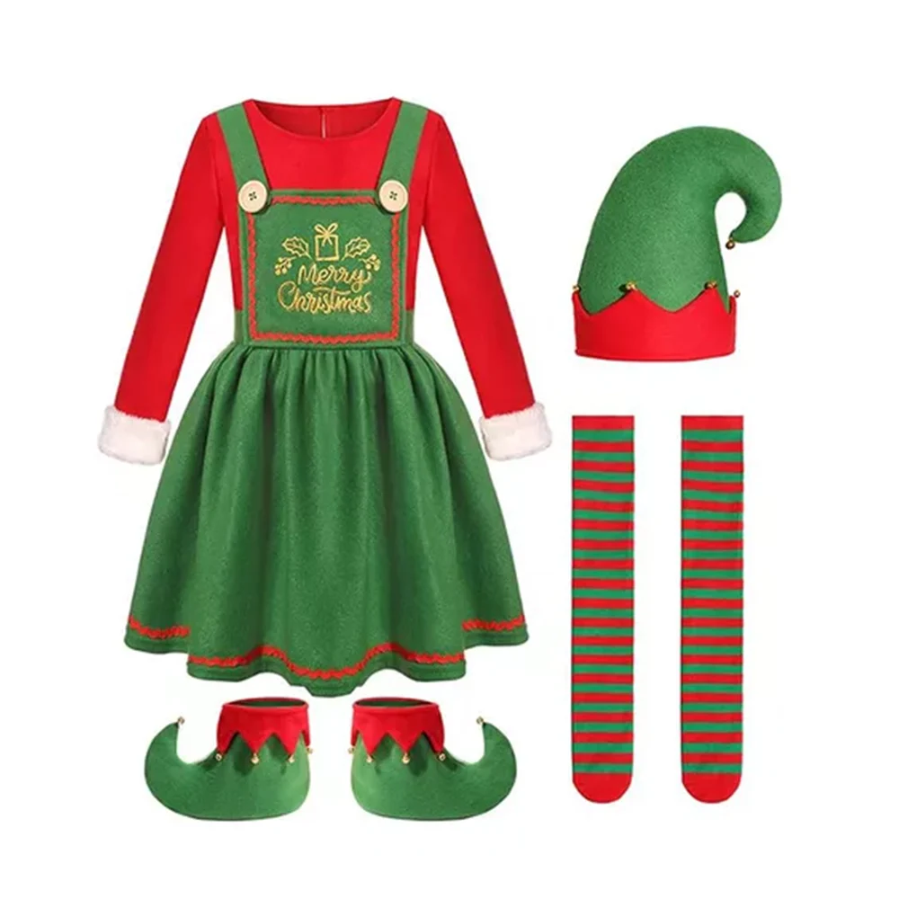 Conjunto disfraz de duende unitalla para mujer con vestido, cubrezapatos, medias y sombrero / lu5901