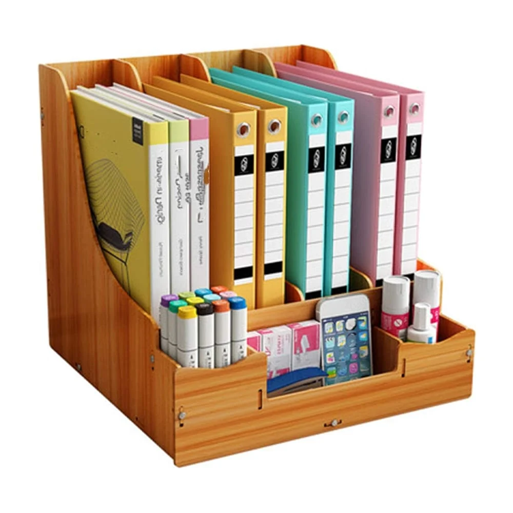 Organizador grande de madera cuadrado con 7 compartimentos curvos / lu6009