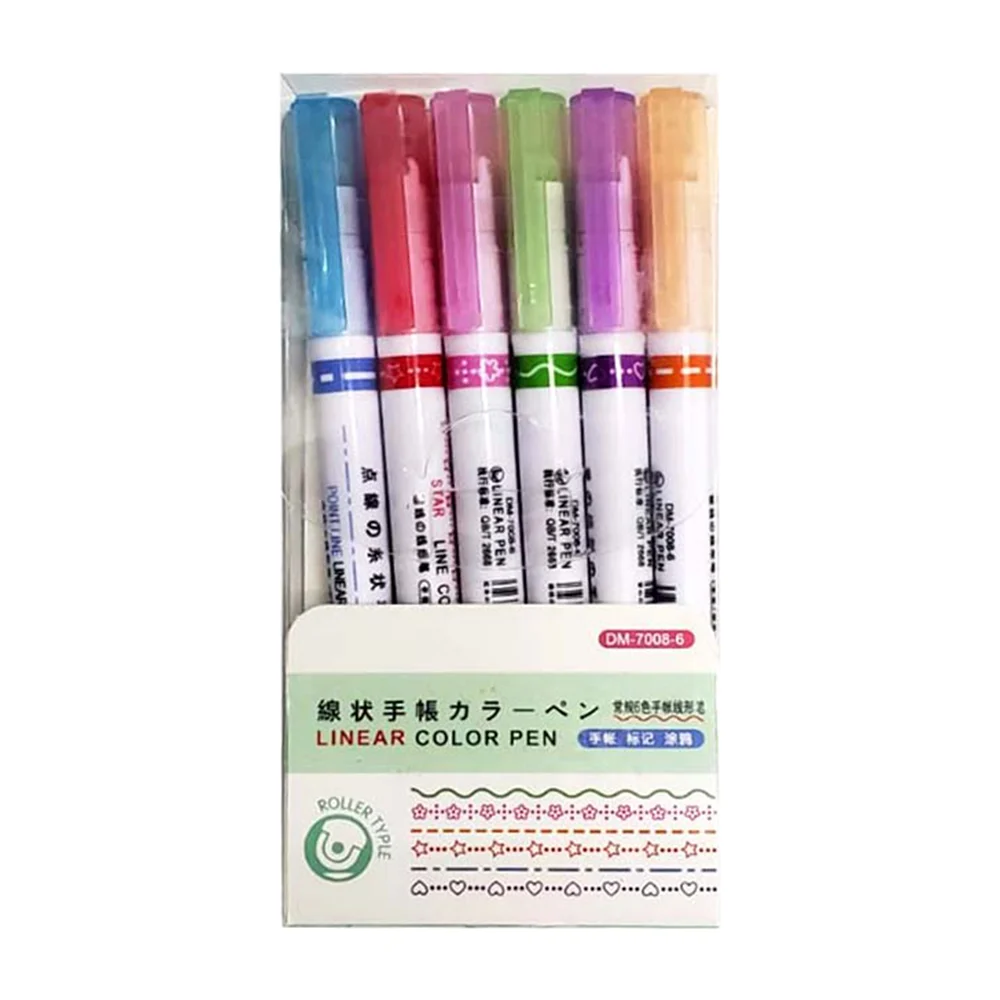 Paquete con 6 marcadores de sellos linear color pen tipo rodillo, variedad de colores / dm-7008-6