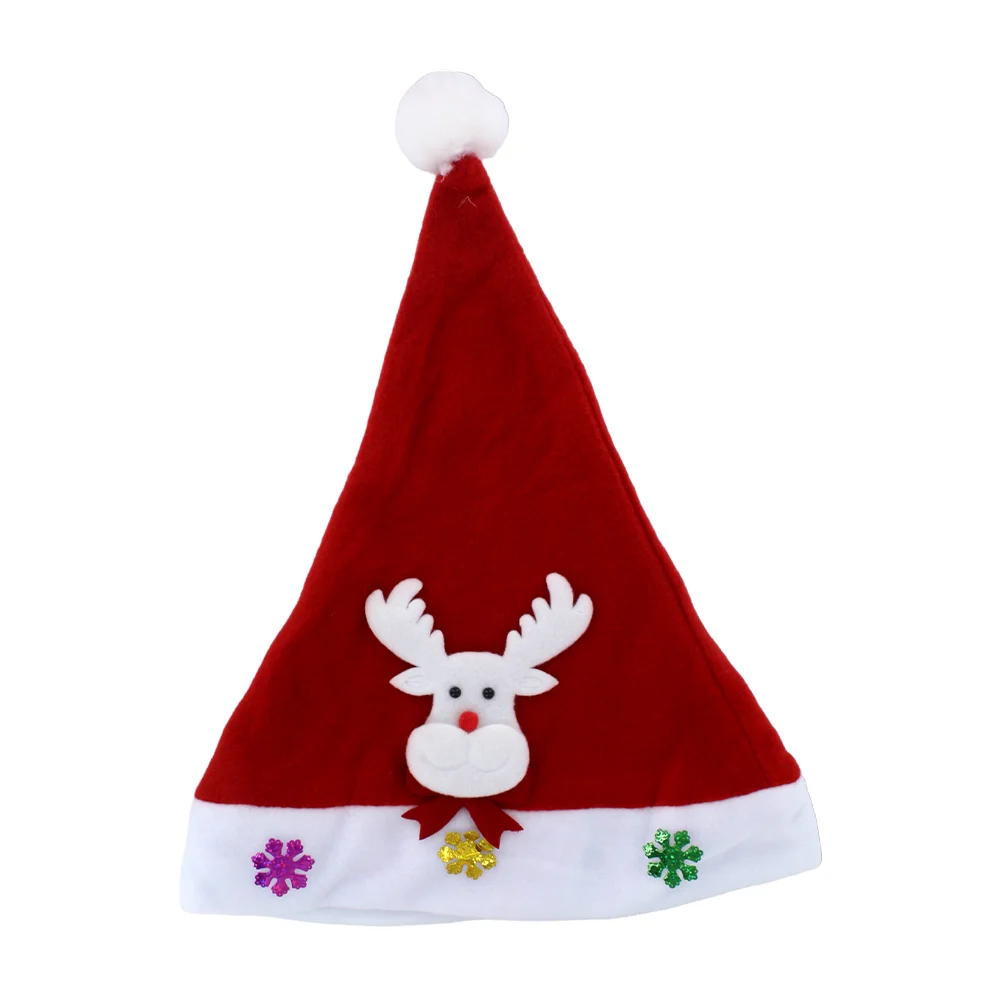 1pza Gorro navideño afelpado punta de pompón con diseño de reno y copos de colores / lu6339