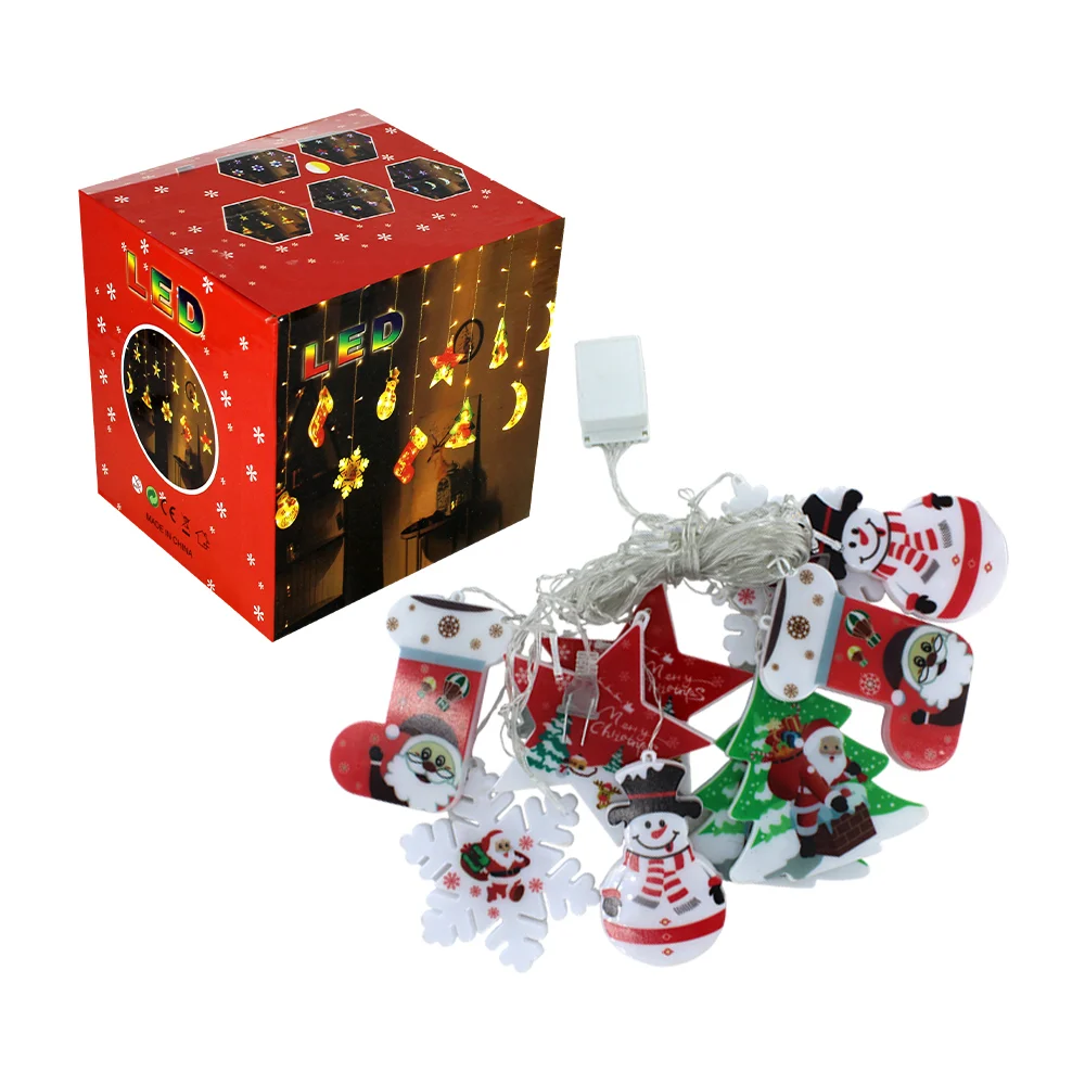 Serie de luces led navideñas con 10 figuras en forma de estrellas, copos, botas, árboles y muñecos, variedad de colores / atmosphere decorative light