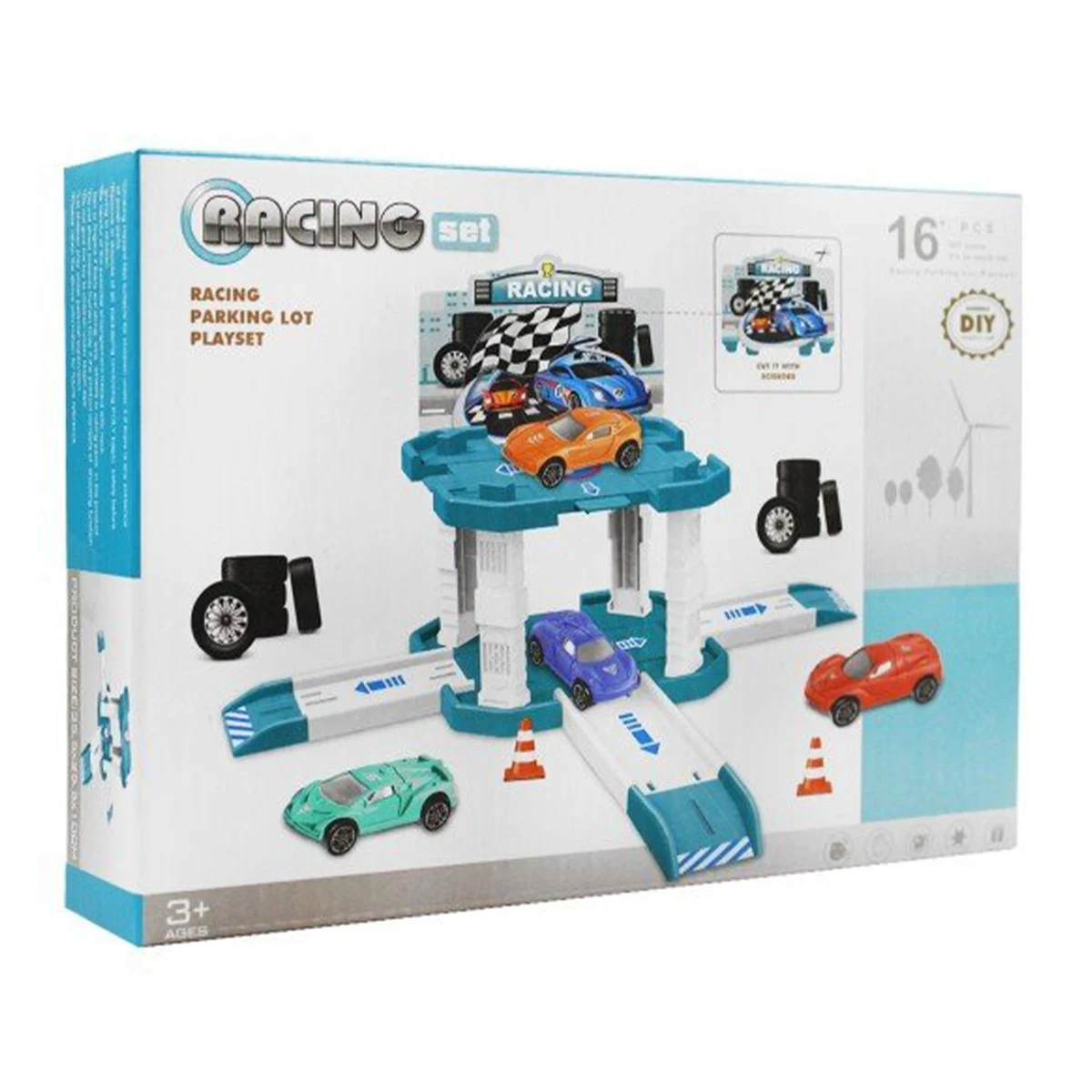 Juguete, pista armable con diseño de aparcamiento para coches, 16 pzas / racing parking lot playset / 61t14 / lu3844