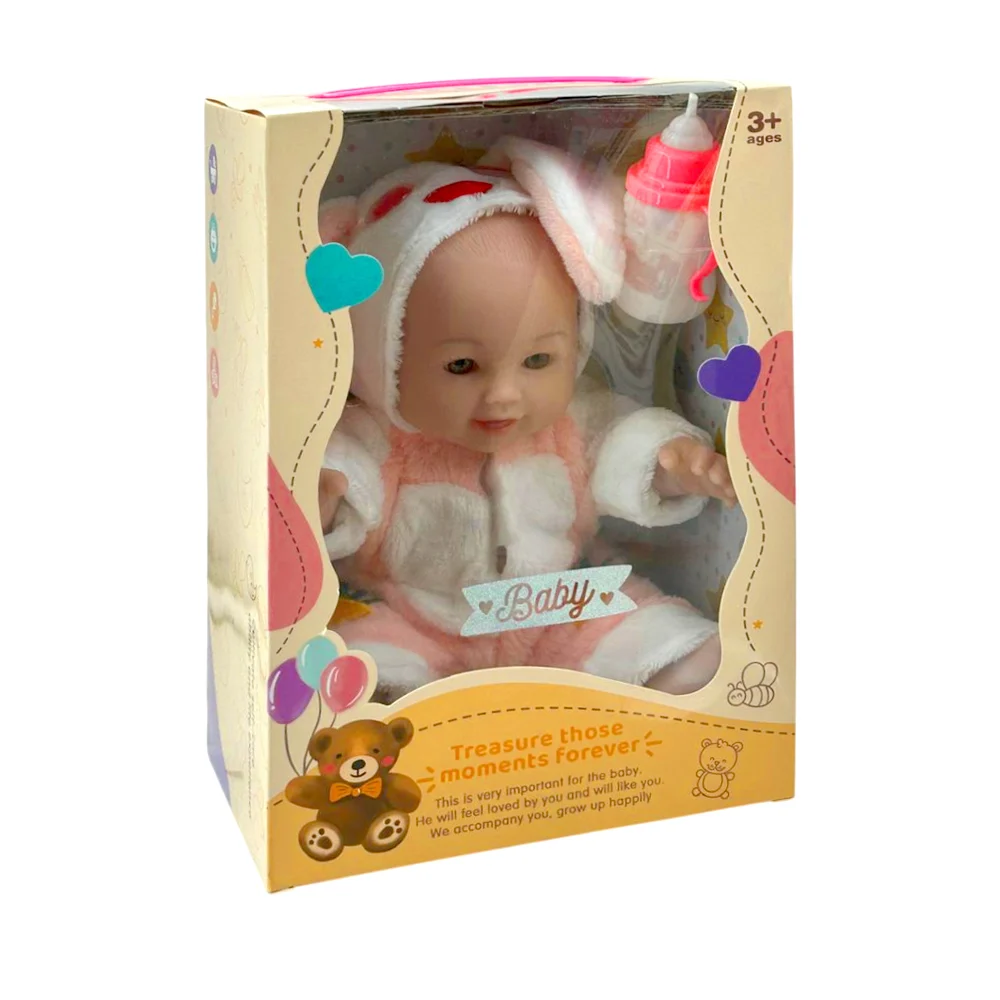 Muñeca tipo nenuco baby con mameluco afelpado de conejo + biberón / khtj14