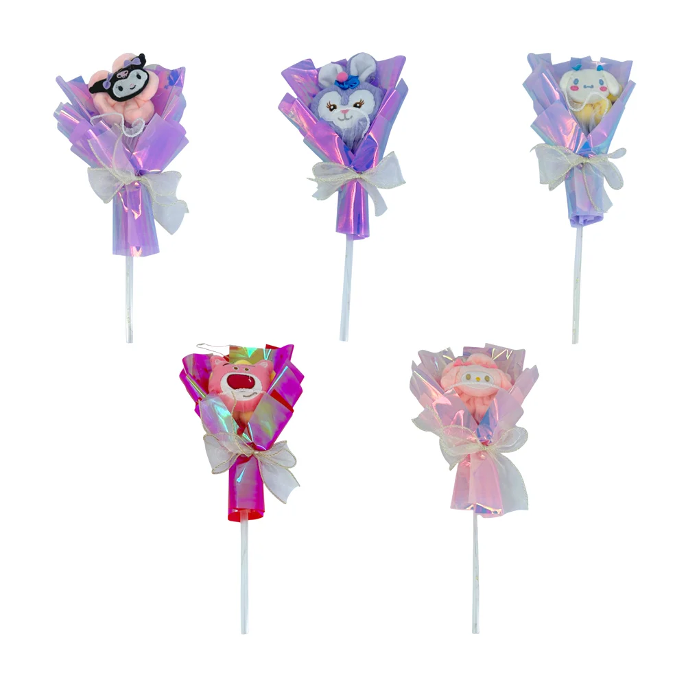 Ramo de flor afelpada con peluche de cinnamoroll + serie de luz, variedad de personajes sanrio