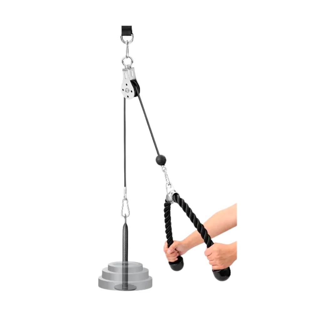 Sistema para hacer ejercicio, con polea, cable, sujetador, ganchos y herramienta, variedad de usos / lu7308
