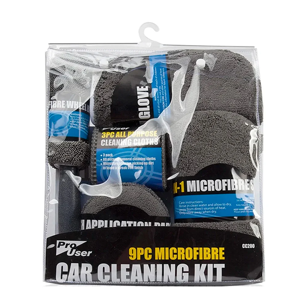 Kit para limpieza de coche con esponja de doble función, aplicadores, guante y jergas de microfibra, variedad de usos / car cleaning kit / cc200