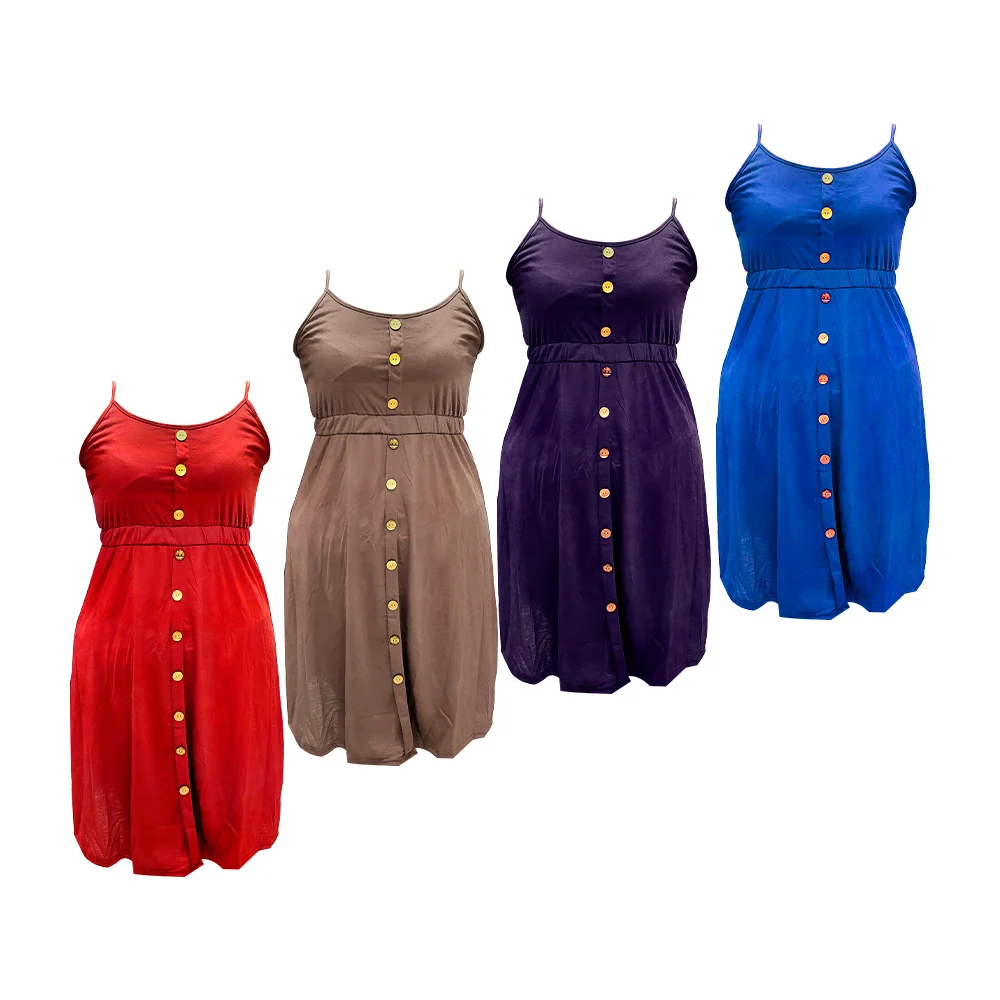 Vestido largo de tirantes con botones, variedad de tallas y colores / lu7419