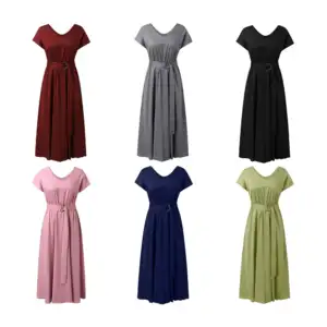 Vestido largo de manga corta, corte v y cinturón, variedad de tallas …
