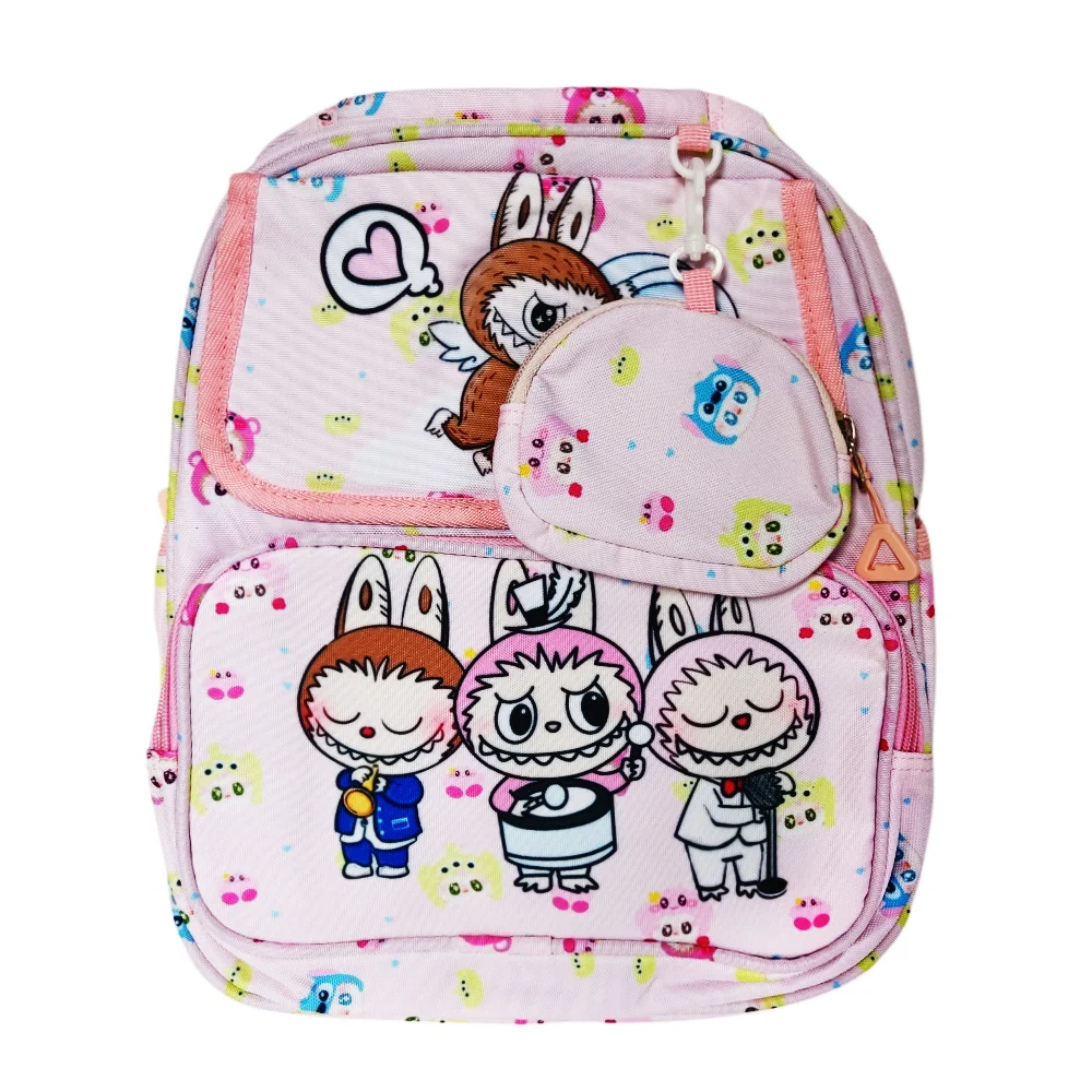 Mochila pequeña con estampado de labubu, capibara y 3 compartimentos