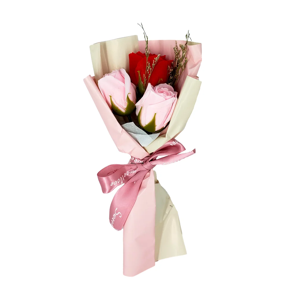 Ramo de 3 rosas artificiales con listón sweet love / lu868