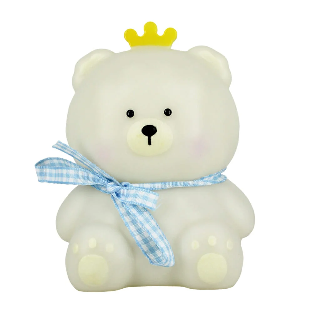 Figura lámpara decorativa en forma de oso con luz led cálida, mini corona y listón, 11cm / X010 / X065