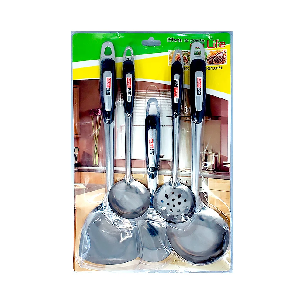 Blíster utensilios de acero inoxidable para la cocina con 4 cucharones y espátula / good life