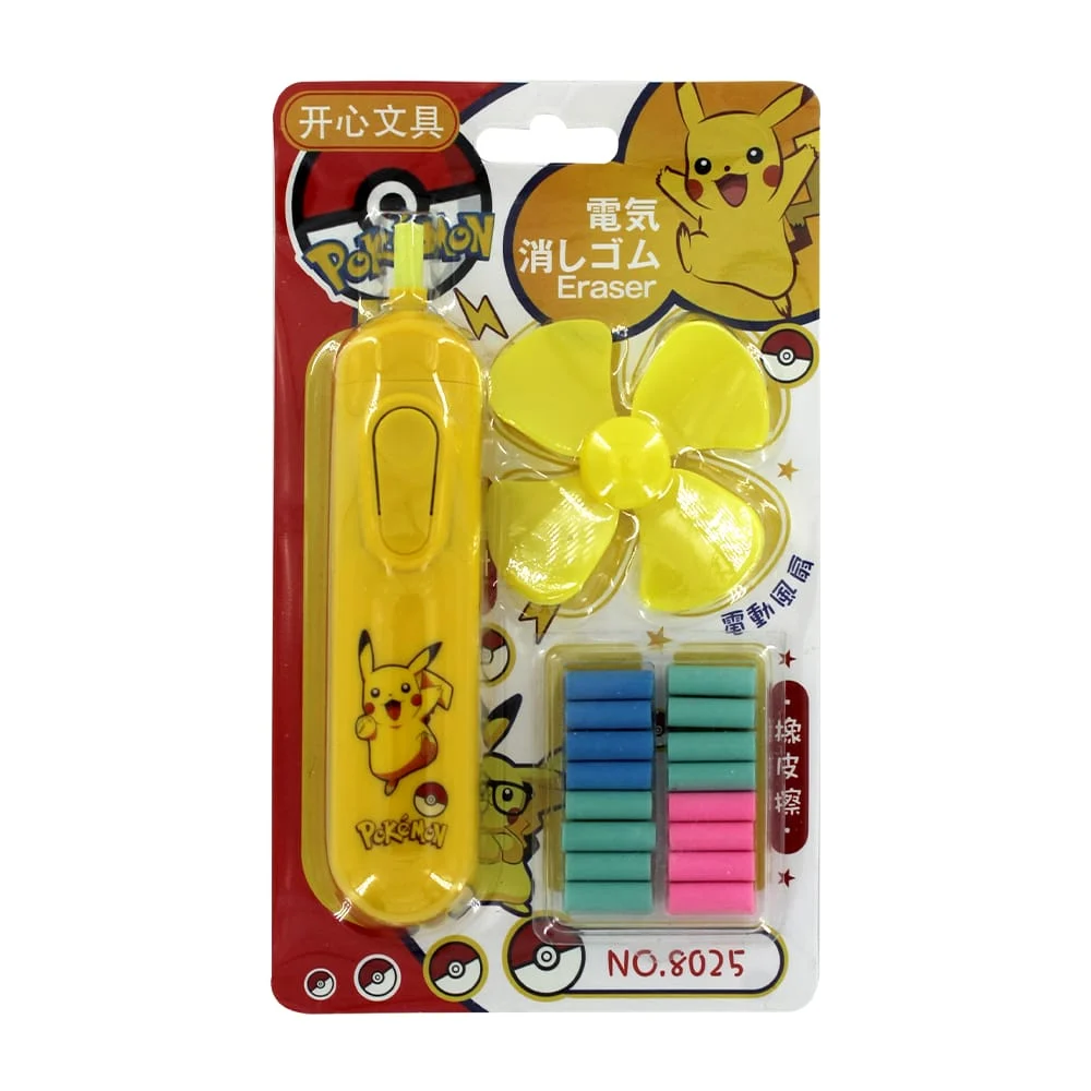 Lápiz borrador eléctrico con mini ventilador y repuestos de colores, variedad de diseños / 8021 / 8025