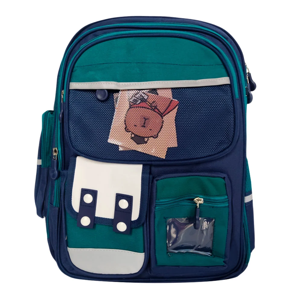Mochila escolar, con 7 compartimientos y dibujos de capibara, colores varios