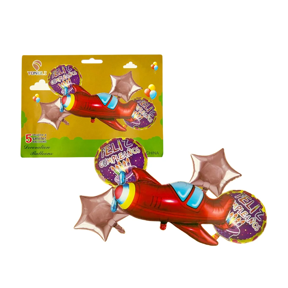 Paquete de 5 globos metálicos con diseño de avión - feliz cumpleaños, variedad de modelos / lx-26