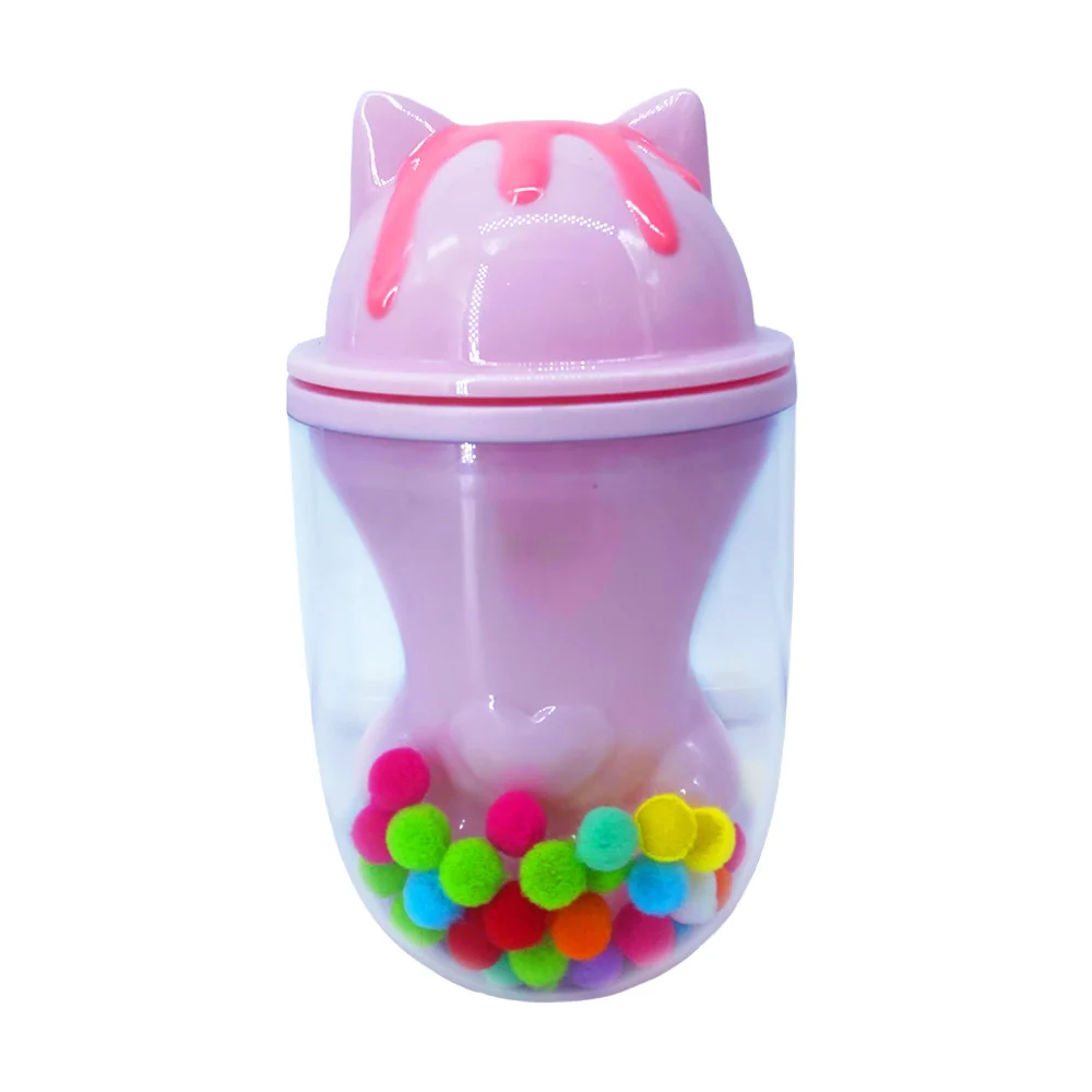 Vaso con garrita encapsulada con pompones + tapa con diseño de gato / lzx-0104