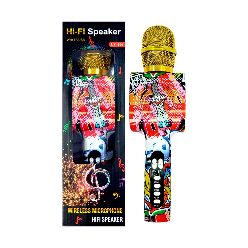 Micrófono bocina inalámbrica con luz led y diseño de graffiti + ranura usb y sd, variedad de colores / bs218