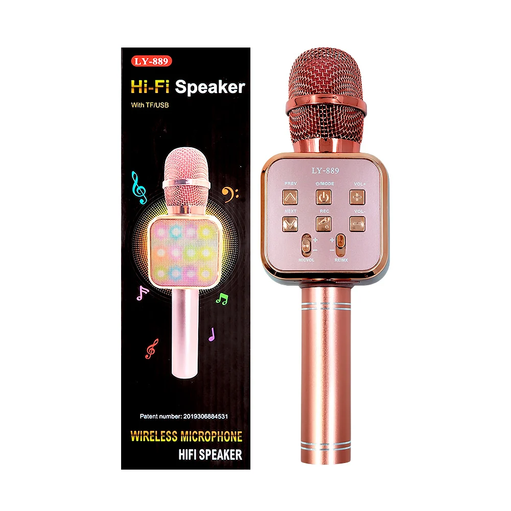 Micrófono tipo bocina cuadrada inalámbrica con luz led y efecto metálico + ranura usb y sd, variedad de colores / sd220 / bs220