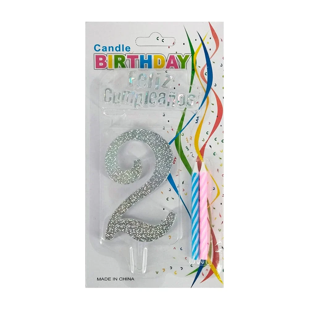 1pza Vela en forma de número con efecto metálico + cake topper feliz cumpleaños y velas, variedad de modelos / 913209