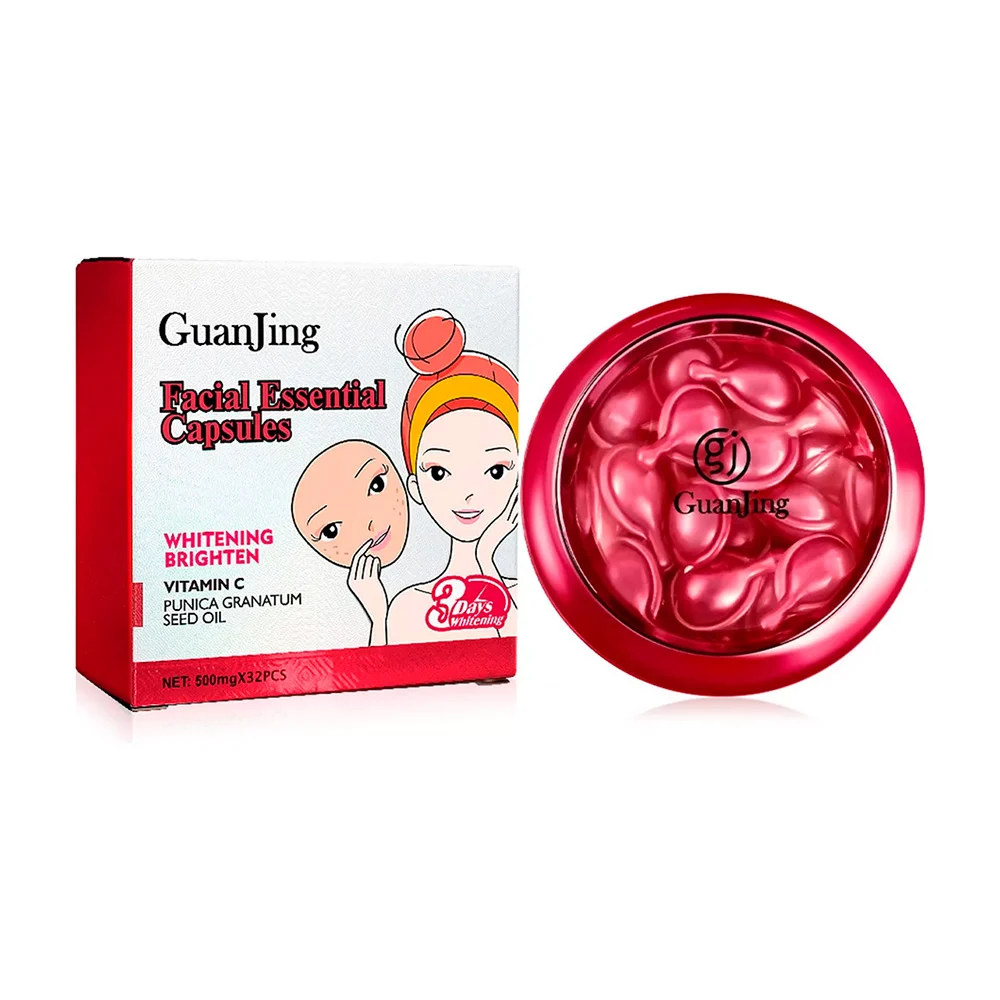 Paquete con 32 capsulas de suero facial con extracto de granada para aclarar la piel / facial essential capsules / live027-1g