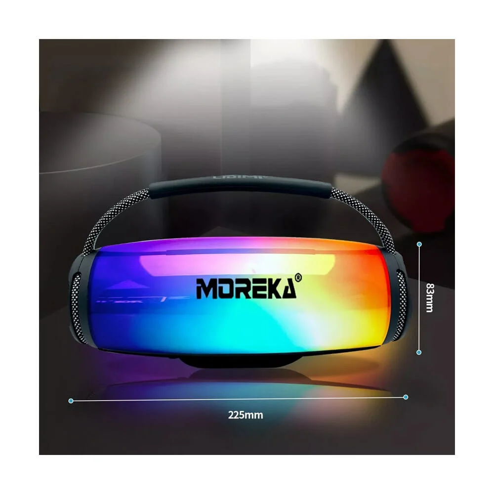 Altavoz doble inalámbrico moreka con luz RGB, micrófono, radio y agarradera, resistente a salpicaduras / m-710