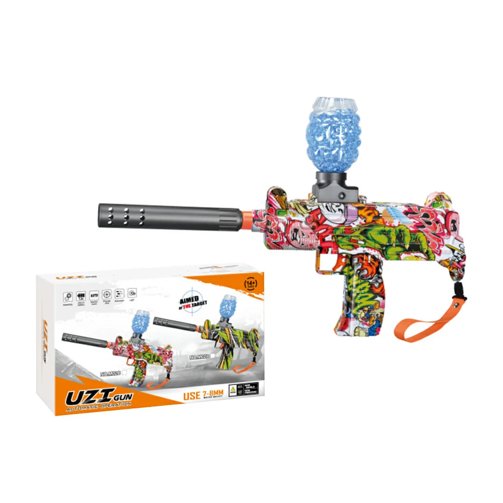 Pistola uzi gun diseño tipo grafiti con modo automático para lanzar bolitas de hidrogel 7-8mm / m02c