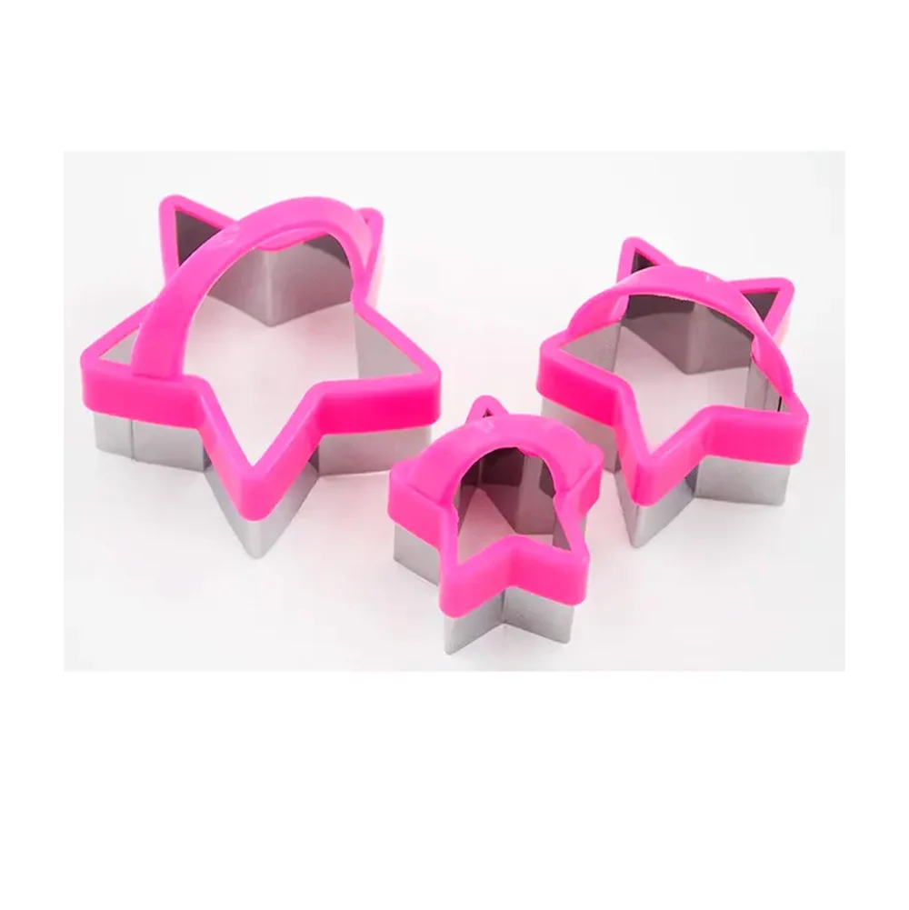 Blíster con 3 moldes metálicos para hacer galletas en forma de estrella / cookie cutter set / m198-1f-4