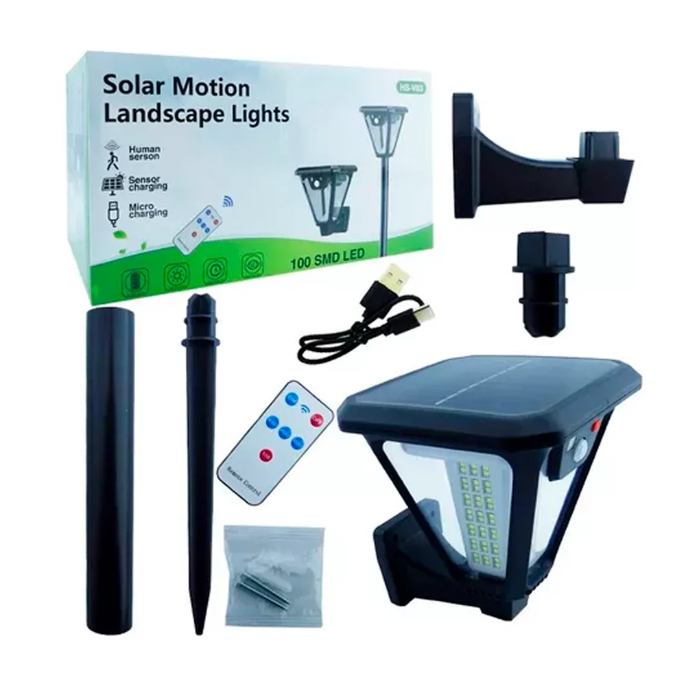 Set lámpara led de pared para exteriores y lampara led para jardín con sensor de movimiento y control remoto / solar motion landscape lights / hs-v83