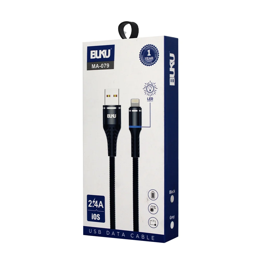 Cable usb buku de 1 metro con entrada lightning iphone para transferencia de datos y carga 2.4a, variedad de colores / ma-079