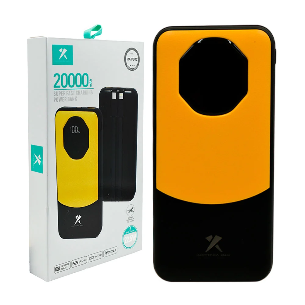 Power bank de 20000mah con cables de carga tipo c y lightning, variedad de colores / ma-pd12