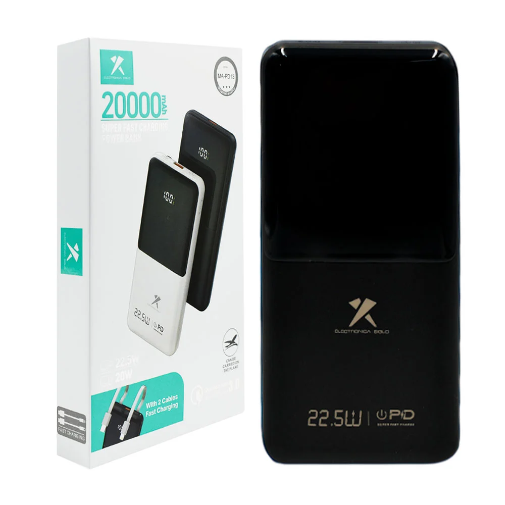 Power bank de 20000mah con cable de carga tipo c y lightning, variedad de colores / ma-pd13