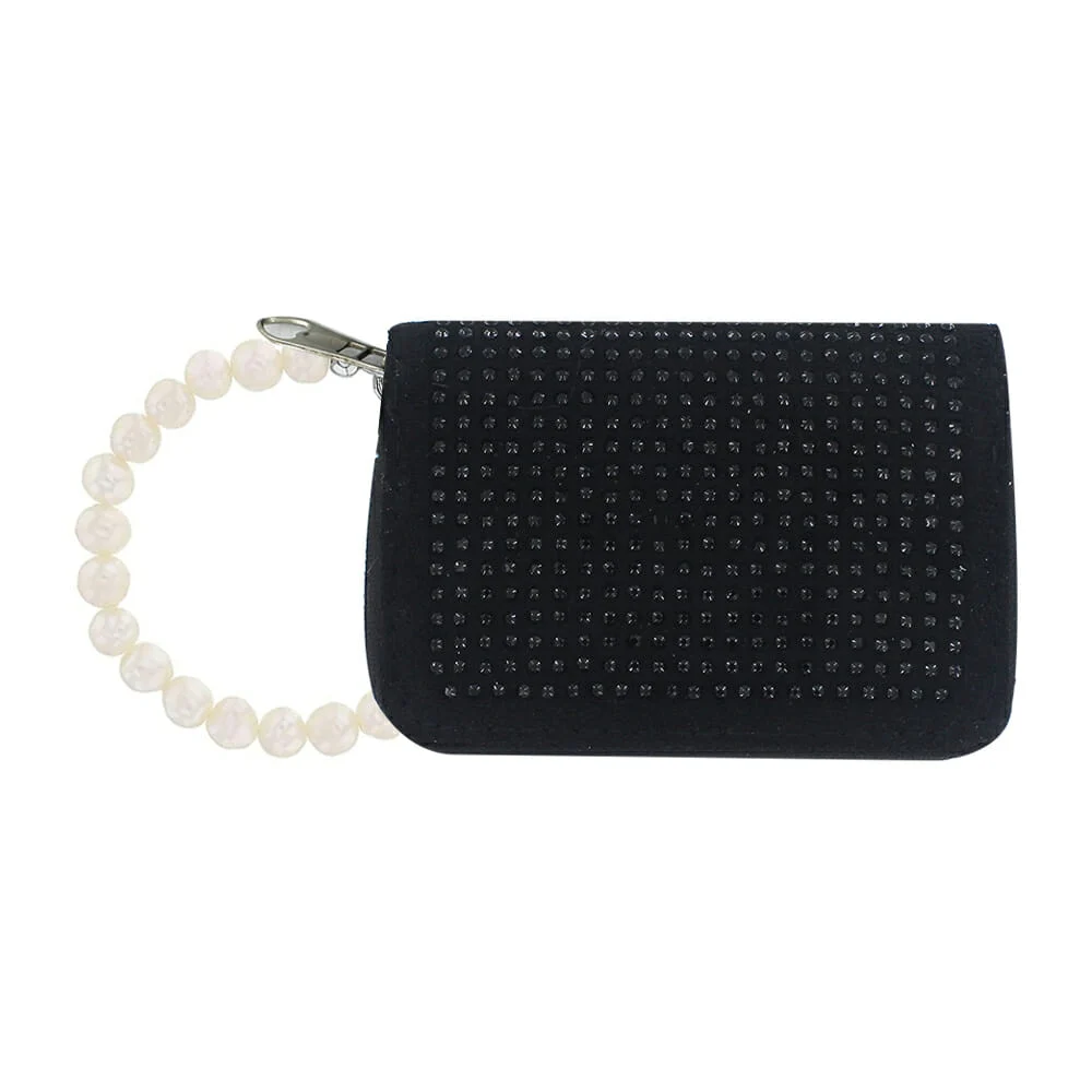 Cartera monedero de tela con decoración de pedrería y pulsera de perlas, variedad de colores / mai-661