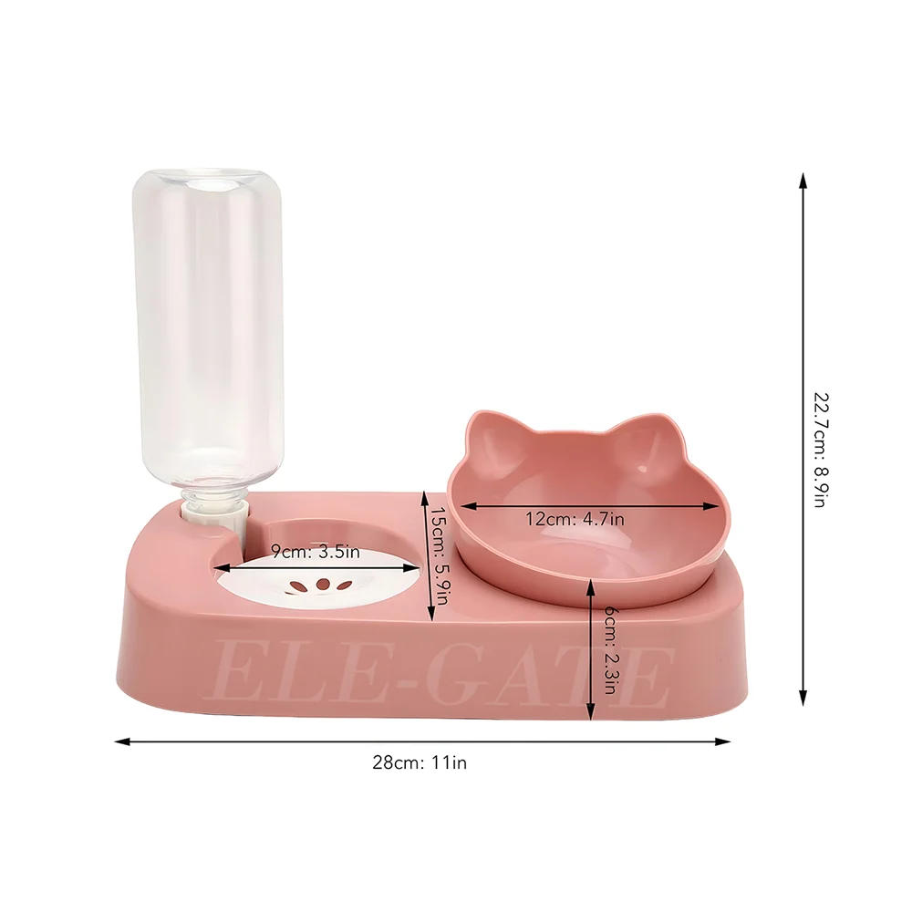 Dispensador de agua para mascotas + tazón de comida con diseño de gato, variedad de colores